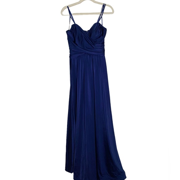 La Femme Navy Blue Ruched Bodice Surplice Formal Gown Bridesmaid Dress Size 10 - Picture 2 of 9